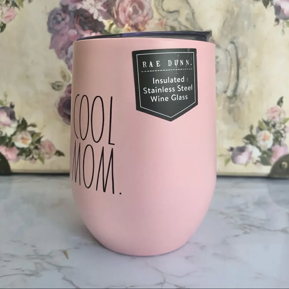 Rae Dunn COOL MOM Insulated Wine Stainless Steel Glass NEW